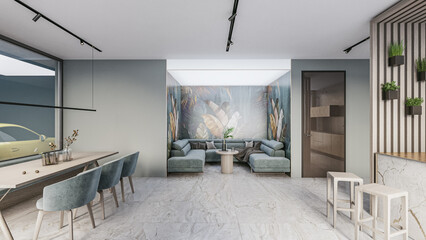 Fototapeta premium Interior of a modern luxury loft. Living room showcase.
