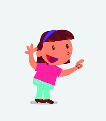 cartoon character of little girl on jeans pointing while arguing