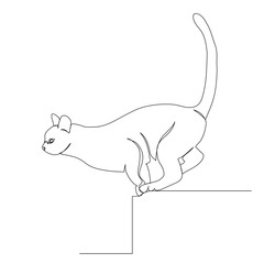 cat jumping one continuous line drawing sketch, isolated, vector