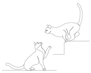 cat jumping one continuous line drawing sketch