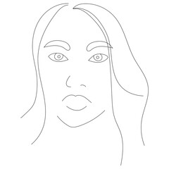 portrait of a girl line drawing sketch, isolated