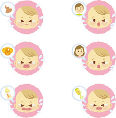 イラスト素材:かわいい赤ちゃんが喜怒哀楽の表情を見せるアイコンマークシリーズ　不機嫌　手描き風8
