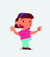 cartoon character of little girl on jeans smiling while pointing