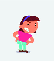 cartoon character of little girl on jeans suspecting something wrong