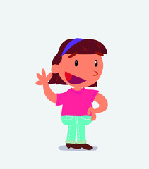 cartoon character of little girl on jeans waving happily
