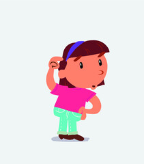 funny cartoon character of little girl on jeans doubting