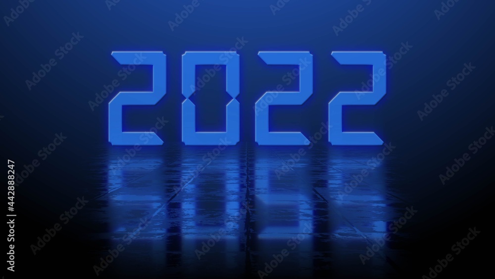 Poster year change 2022 - reflection effects on structured surface - year digits illuminated over backgroun