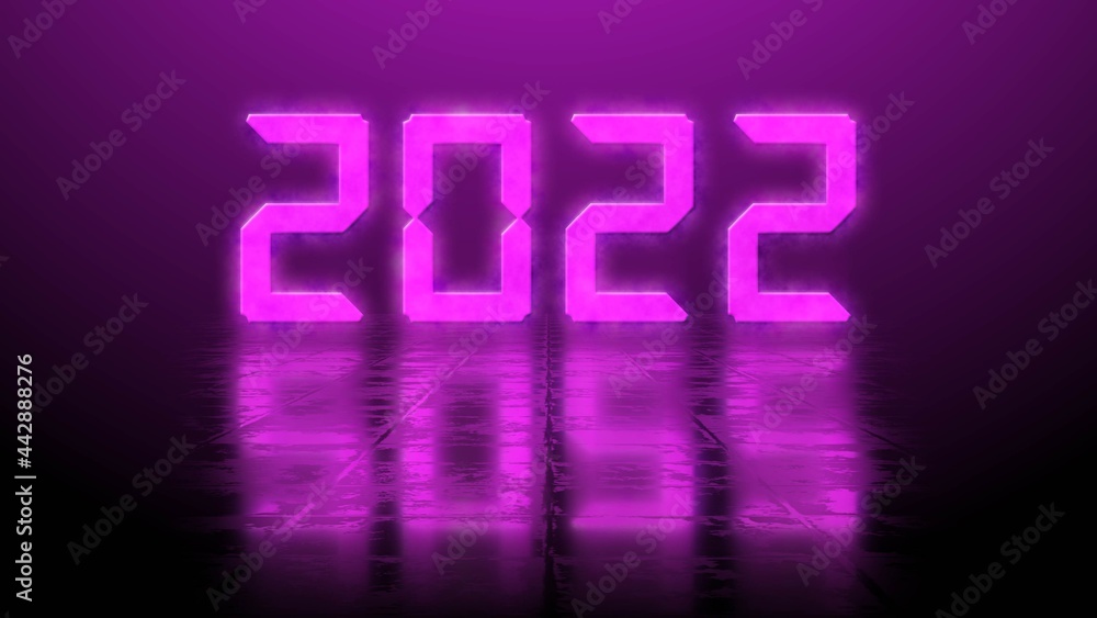 Poster year change 2022 - reflection effects on structured surface - year digits illuminated over backgroun