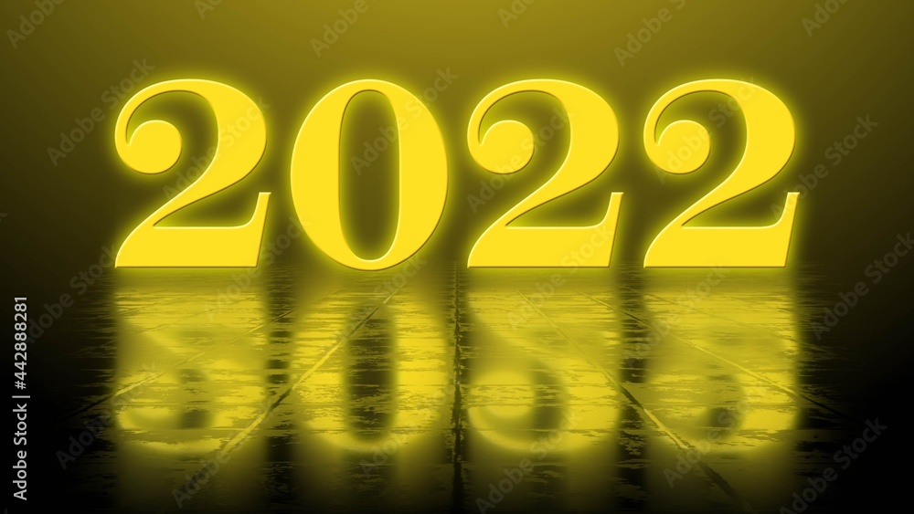 Poster year change 2022 - reflection effects on structured surface - year digits illuminated over backgroun