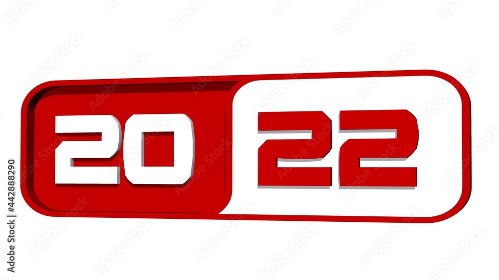 Poster year change 2022 - year numbers in red color on plate - isolated on white background - 3d illustrati