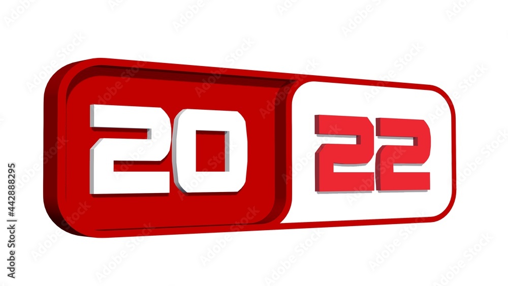 Poster year change 2022 - year numbers in red color on plate - isolated on white background - 3d illustrati