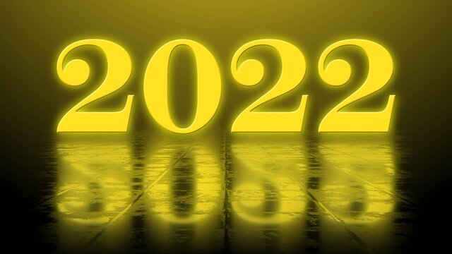 Year change 2022 - reflection effects on structured surface - year digits illuminated over background - 3D Illustration