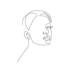 Abstract Woman Head Continuous One Line Vector Drawing. Style Template with Abstract Female Face. Modern Minimalist Simple Linear Style. Beauty Fashion Design