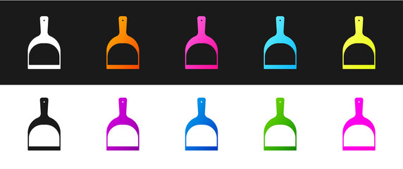 Set Dustpan icon isolated on black and white background. Cleaning scoop services. Vector