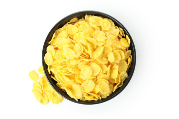 Bowl of corn flakes isolated on white background