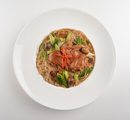 braised dry bee hoon bee noodle with pork trotter leg and vegetables asian menu