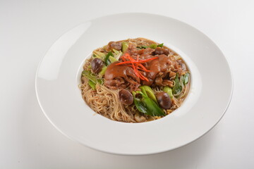 braised dry bee hoon bee noodle with pork trotter leg and vegetables asian menu