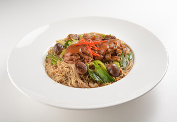 braised dry bee hoon bee noodle with pork trotter leg and vegetables asian menu
