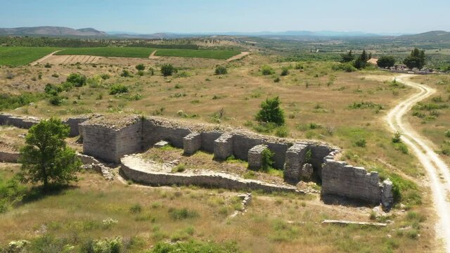 Stone ruins of ancient town of Asseria in Dalmatia, Croatia