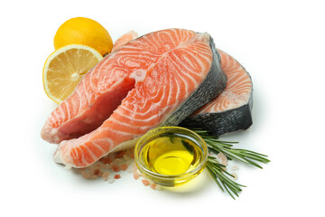 Fresh raw salmon isolated on white background