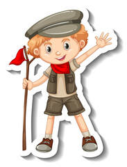 A sticker template with a boy in safari outfit cartoon character