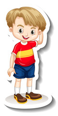 A sticker template with a cute boy cartoon character
