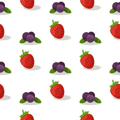 Cartoon berries pattern. Strawberry, blueberry Flat vector style.
