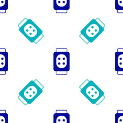 Blue Knee pads icon isolated seamless pattern on white background. Extreme sport. Skateboarding, bicycle, roller skating protective gear. Vector