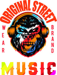 original street wear brand dirty music tshirt design with gorilla vector
