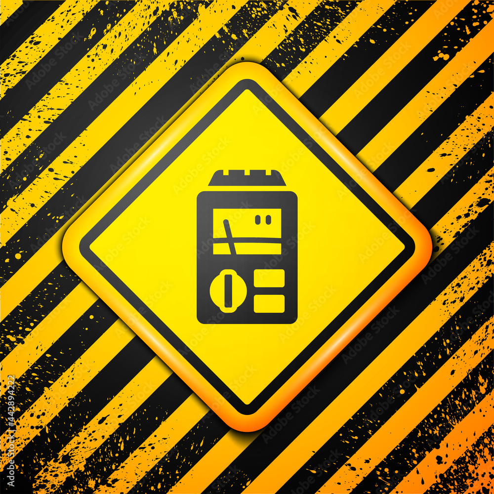 Sticker black dosimeter for measuring radiation icon isolated on yellow background. gamma radiation personal