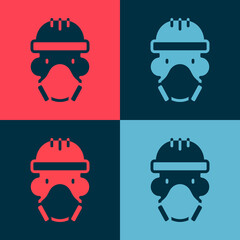Pop art Nuclear power plant worker wearing protective clothing icon isolated on color background. Nuclear reactor worker. Vector