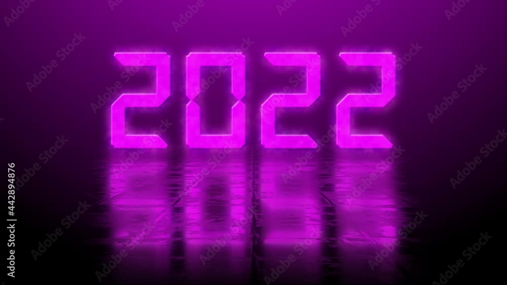 Poster year change 2022 - blurred pink year digits with reflection effects on structured surface over illum