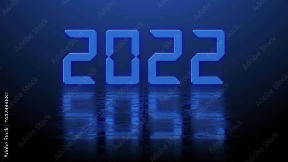 Poster year change 2022 - blurred blue year digits with reflection effects on structured surface over illum