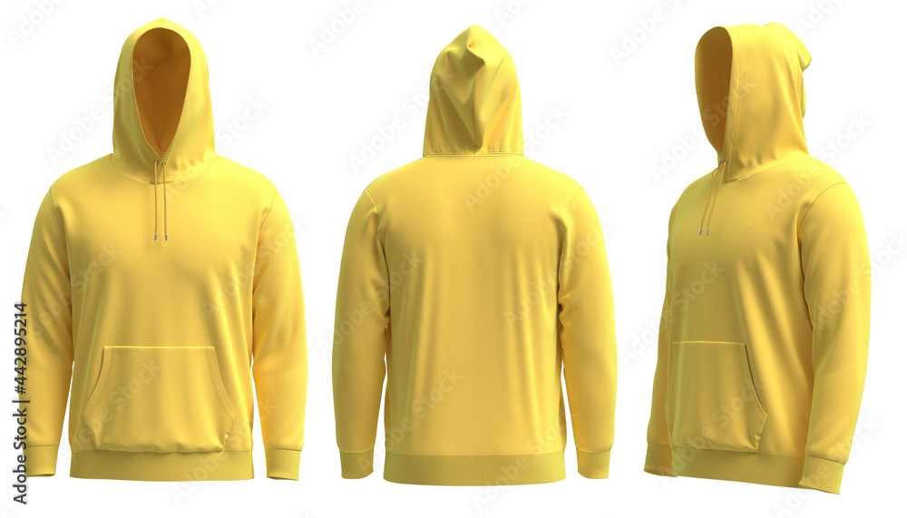Wall mural 4k 3d rendered images of blank yellow hoodie template. hoodie sweatshirt long sleeve with clipping p - Wall murals