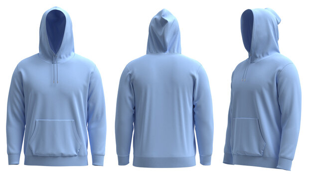 4K 3D rendered images of Blank Sky blue hoodie template. Hoodie sweatshirt long sleeve with clipping path hoody for design mockup for print isolated on white background. Stock Adobe Stock