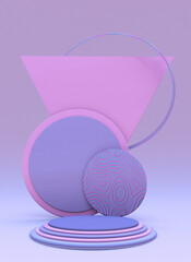 Background 3d pink blue rendering with empty round podium and minimal abstract geometric scene pastel color. Vertical