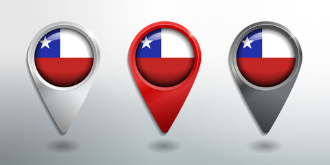 3D Pointer, Tag and Location Marker with Round Flag Nation of Chile White, Red and Grey Glossy Model