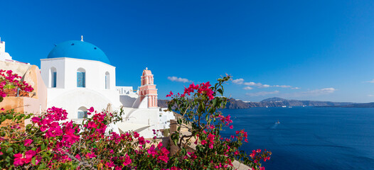 Stunning summer holiday destination. Luxury travel holiday in Santorini island, Greece. Amazing sea...
