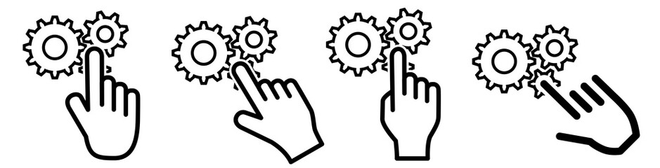 Finger pointing to cog gear wheels icon. Concept of settings selection, or clicking on object