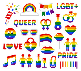 Fototapeta premium Collection of lgbt sign vector flat illustration. Homosexual community attributes label