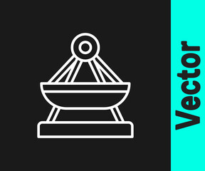White line Boat swing icon isolated on black background. Childrens entertainment playground. Attraction riding ship, swinging boat. Amusement park. Vector