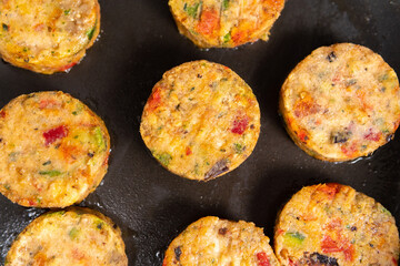 Veggie burgers made from vegetables, beans and legumes, tasty vegan food close up