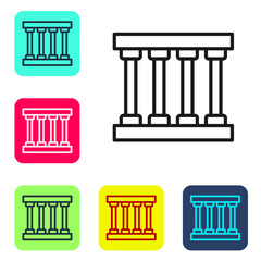 Black line Prison window icon isolated on white background. Set icons in color square buttons. Vector