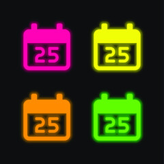 25 December four color glowing neon vector icon
