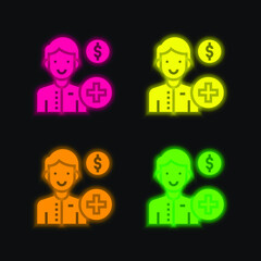 Account four color glowing neon vector icon