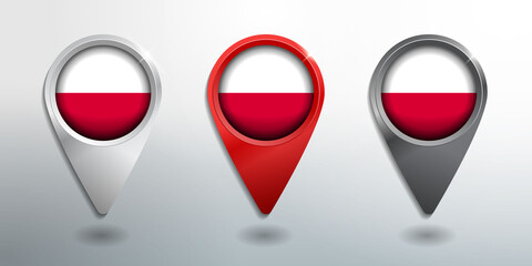 3D Pointer, Tag and Location Marker with Round Flag Nation of Poland White, Red and Grey Glossy Model