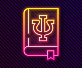 Glowing neon line Psychology book icon isolated on black background. Psi symbol. Mental health concept, psychoanalysis analysis and psychotherapy. Vector