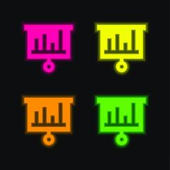 Bars Chart four color glowing neon vector icon