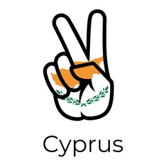 Cyprus flag in the form of a peace sign. Gesture V victory sign, patriotic sign, icon for apps, websites, T-shirts, souvenirs, etc., isolated on white background