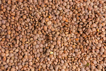 Organic dry brown lentils for a healthy diet. background texture